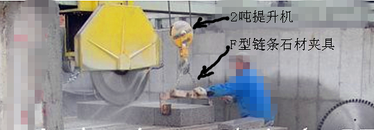 2噸提升機(jī)與F型鏈條夾具配合切割搬運(yùn)大理石作業(yè)現(xiàn)場--河北東圣吊索具制造有限公司--石材夾具 2噸提升機(jī)與F型鏈條夾具配合切割搬運(yùn)大理石作業(yè)現(xiàn)場--河北東圣吊索具制造有限公司--石材夾具