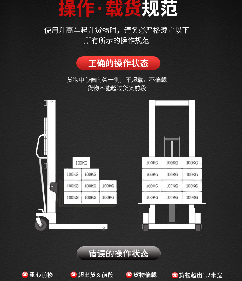 液壓堆高車使用錯(cuò)誤示范圖--河北東圣吊索具制造有限公司--液壓堆高車|手動叉車|小型攪拌機(jī)|石材夾具 液壓堆高車使用錯(cuò)誤示范圖--河北東圣吊索具制造有限公司--液壓堆高車|手動叉車|小型攪拌機(jī)|石材夾具